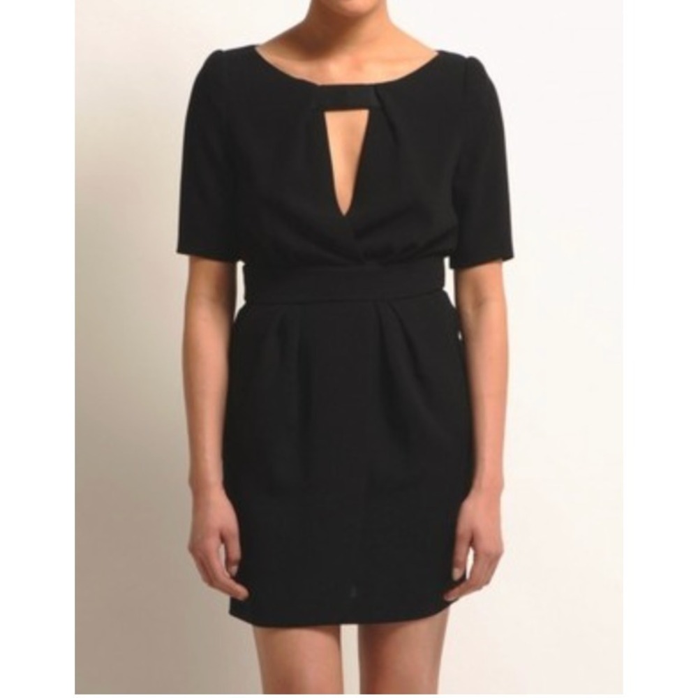 Maje Paris Black Short Sleeve Mini Dress Womens 36 Solweig Cut Out Quiet‎ Luxury